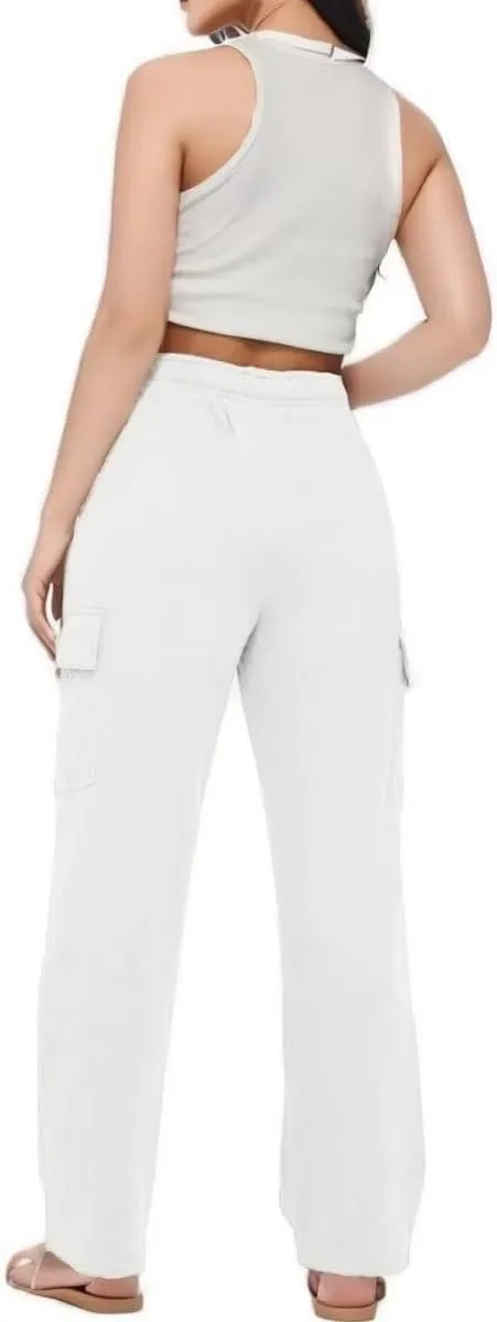 Cargo Pants Women Comfy Wide Leg Sweats Pants Dressy High Waisted Joggers Pants Running Lounge Trousers with Pockets