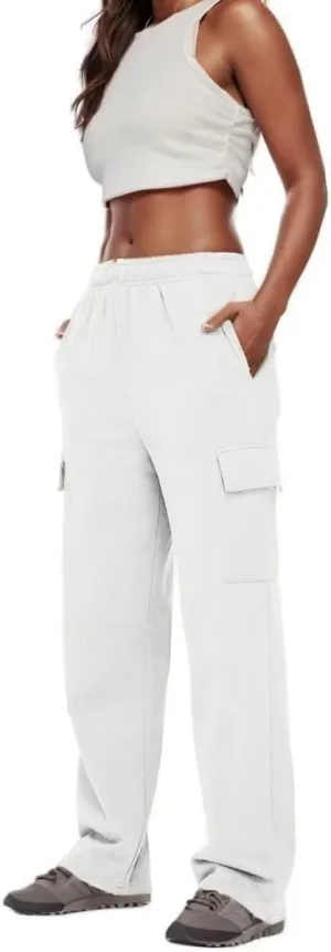 Cargo Pants Women Comfy Wide Leg Sweats Pants Dressy High Waisted Joggers Pants Running Lounge Trousers with Pockets