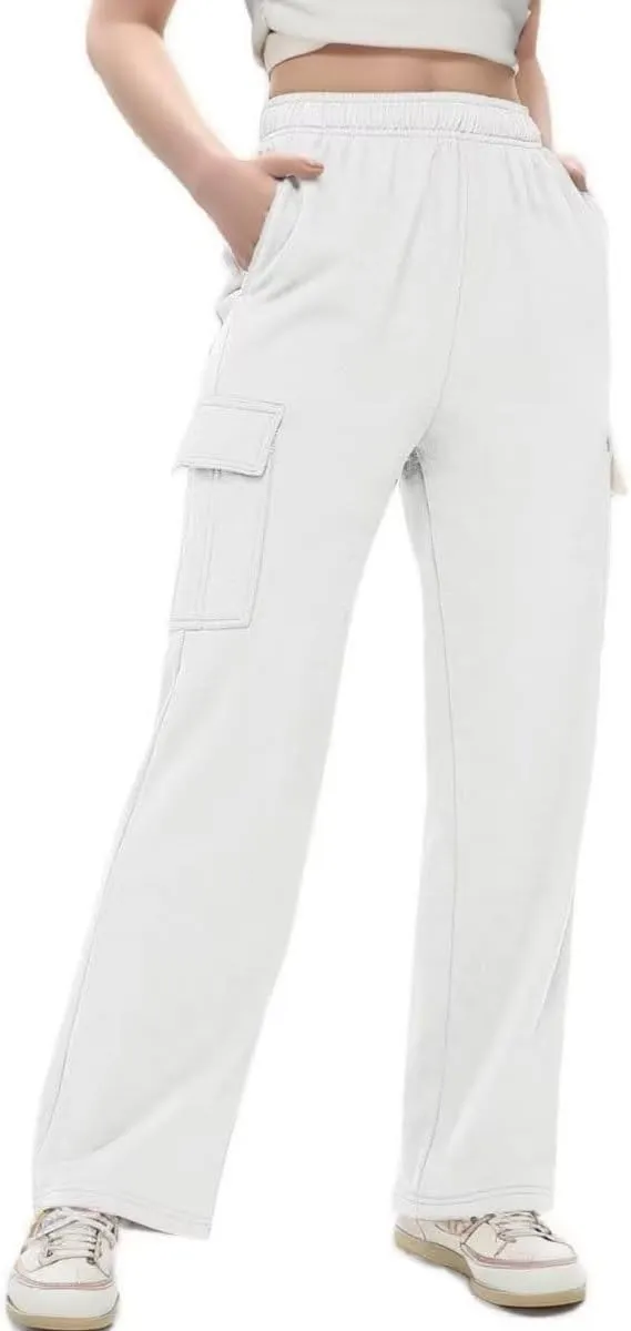 Cargo Pants Women Comfy Wide Leg Sweats Pants Dressy High Waisted Joggers Pants Running Lounge Trousers with Pockets