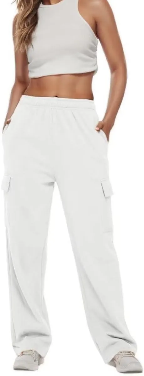 Cargo Pants Women Comfy Wide Leg Sweats Pants Dressy High Waisted Joggers Pants Running Lounge Trousers with Pockets
