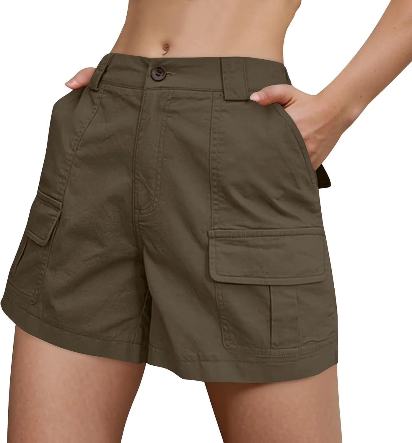 Cargo Shorts Women Baggy High Waisted Summer Y2K Hiking Shorts 5 Inch Inseam Stretchy Comfy Beach Pants with Pockets