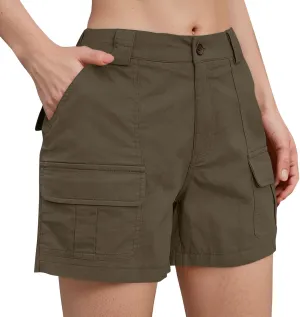 Cargo Shorts Women Baggy High Waisted Summer Y2K Hiking Shorts 5 Inch Inseam Stretchy Comfy Beach Pants with Pockets