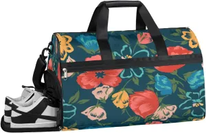 Cartoon Flower Sports Gym Bag with Wet Pocket & Shoes Compartment Waterproof Workout Duffel Bag for Women and Men Weekender Overnight Duffle Bag Travel Carry-on Tote