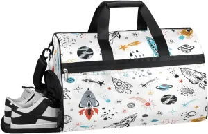 Cartoon Planet Solar System Sports Gym Bag with Wet Pocket & Shoes Compartment Waterproof Workout Duffel Bag for Women and Men Weekender Overnight Duffle Bag Travel Carry-on Tote