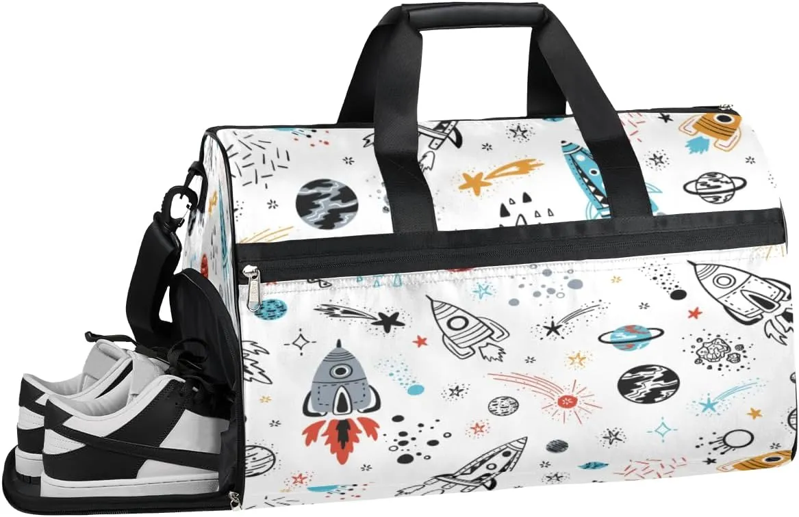 Cartoon Planet Solar System Sports Gym Bag with Wet Pocket & Shoes Compartment Waterproof Workout Duffel Bag for Women and Men Weekender Overnight Duffle Bag Travel Carry-on Tote