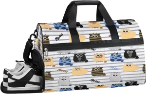 Cat Cartoon Sports Gym Bag with Wet Pocket & Shoes Compartment Waterproof Workout Duffel Bag for Women and Men Weekender Overnight Duffle Bag Travel Carry-on Tote