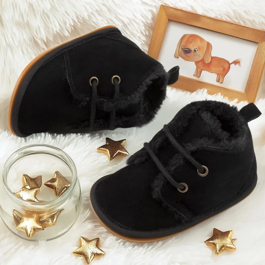 CENCIRILY Baby Booties Newborn Girl Boy shoes Infant Fleece Cozy Fur Lining Winter Warm Ankle Boots Rubber Sole Anti-Slip Prewalker Boots