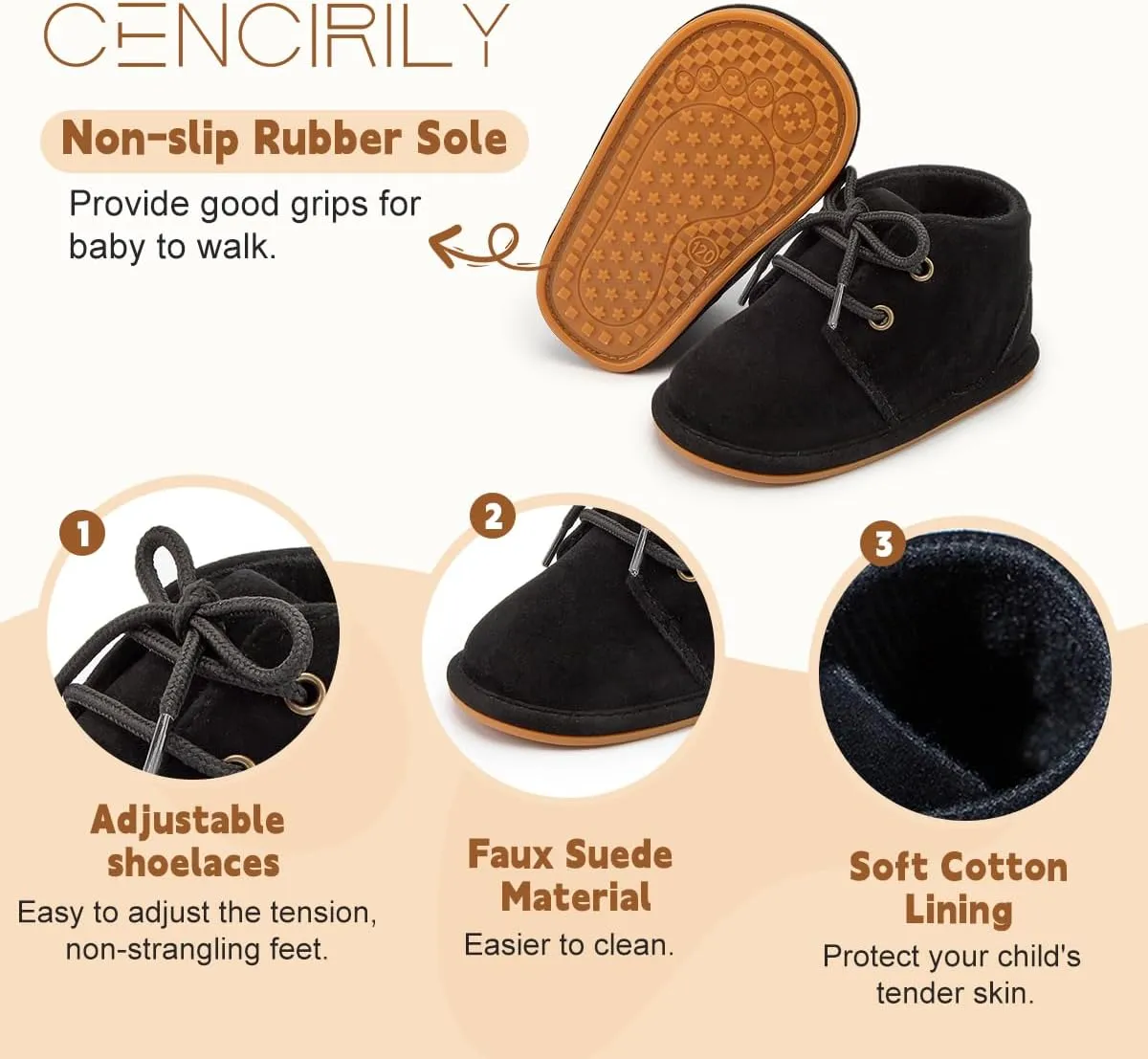 CENCIRILY Baby Booties Newborn Girl Boy shoes Infant Fleece Cozy Fur Lining Winter Warm Ankle Boots Rubber Sole Anti-Slip Prewalker Boots