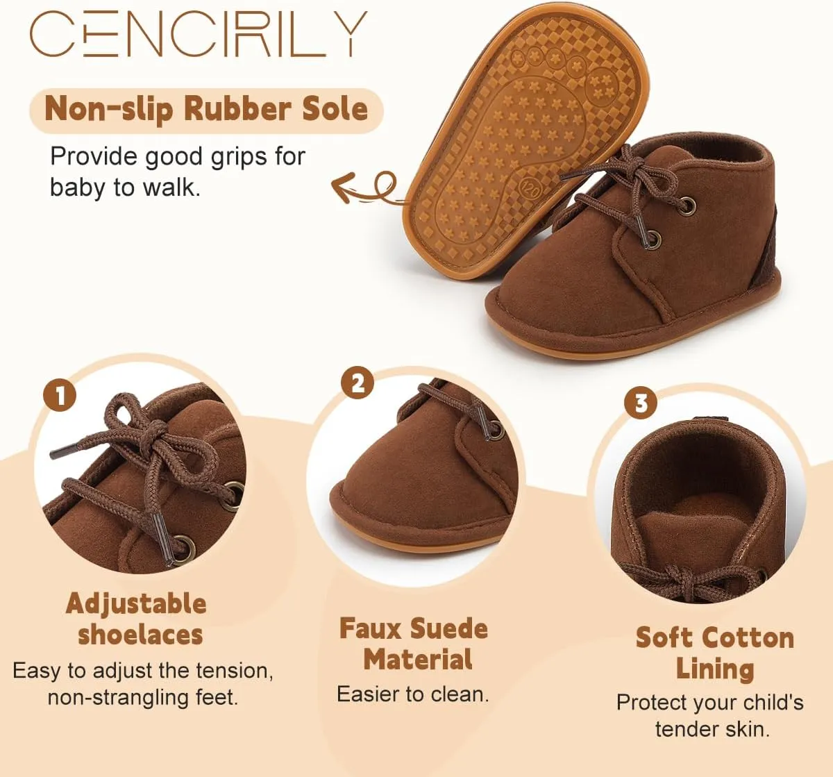 CENCIRILY Baby Booties Newborn Girl Boy shoes Infant Fleece Cozy Fur Lining Winter Warm Ankle Boots Rubber Sole Anti-Slip Prewalker Boots