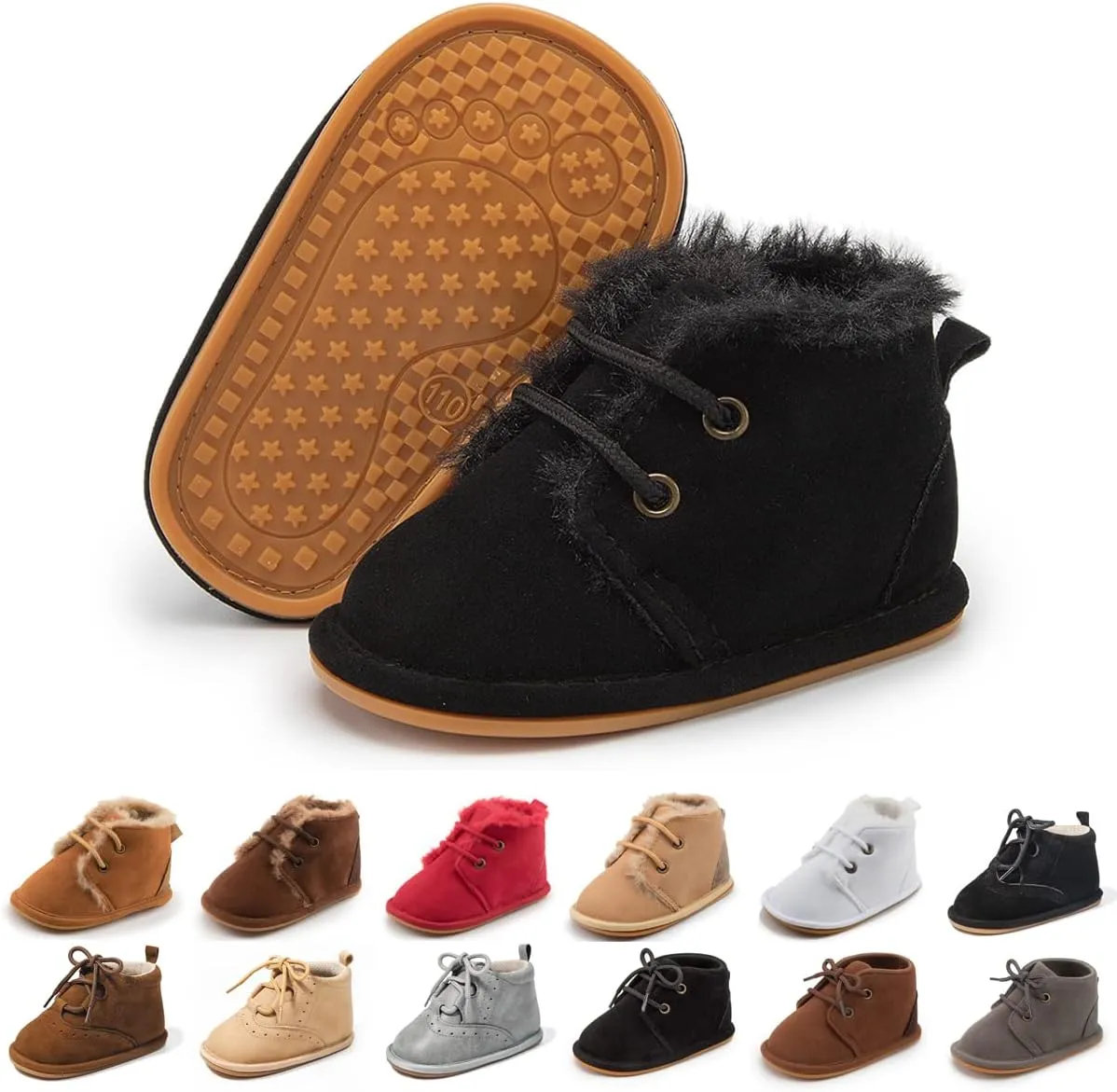 CENCIRILY Baby Booties Newborn Girl Boy shoes Infant Fleece Cozy Fur Lining Winter Warm Ankle Boots Rubber Sole Anti-Slip Prewalker Boots