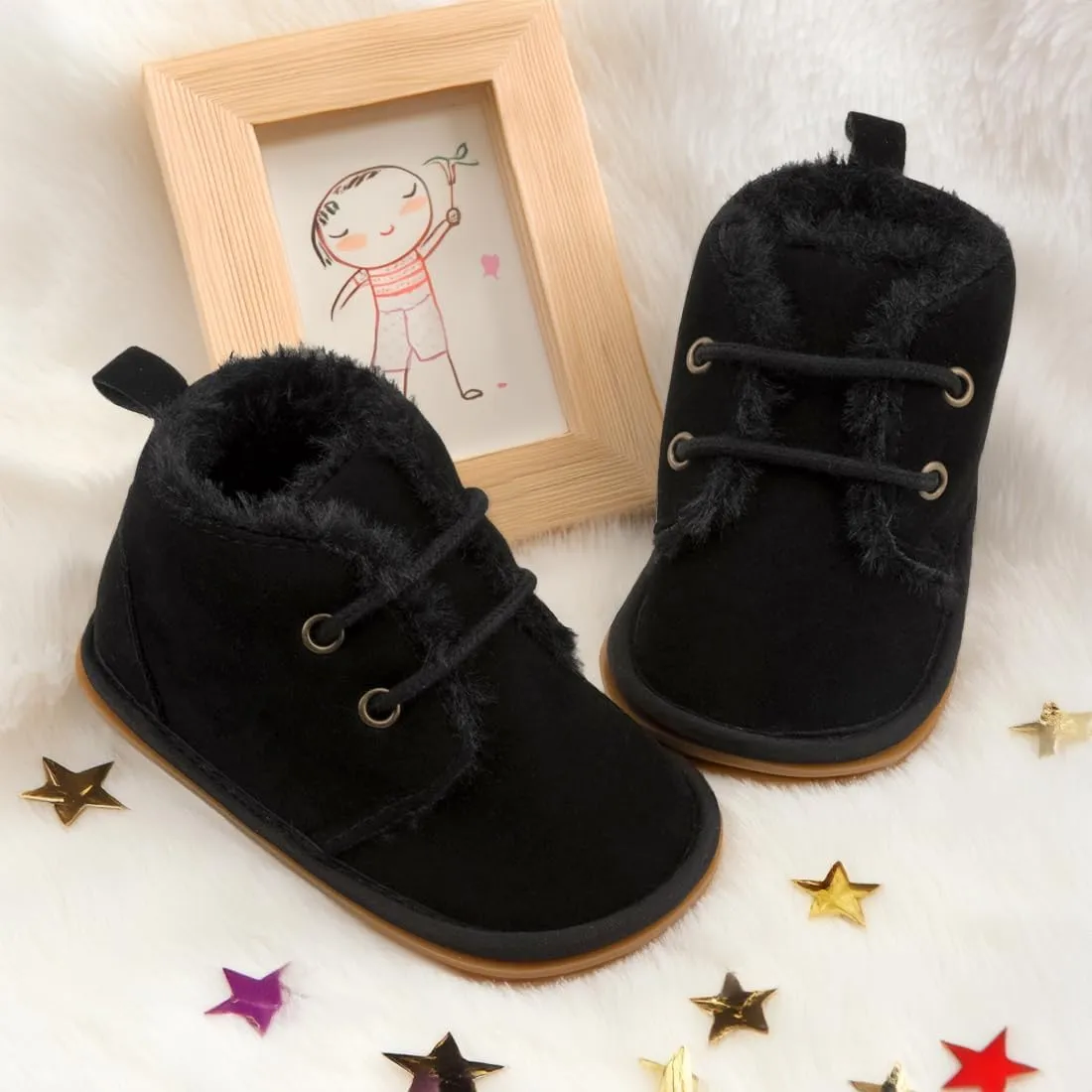 CENCIRILY Baby Booties Newborn Girl Boy shoes Infant Fleece Cozy Fur Lining Winter Warm Ankle Boots Rubber Sole Anti-Slip Prewalker Boots