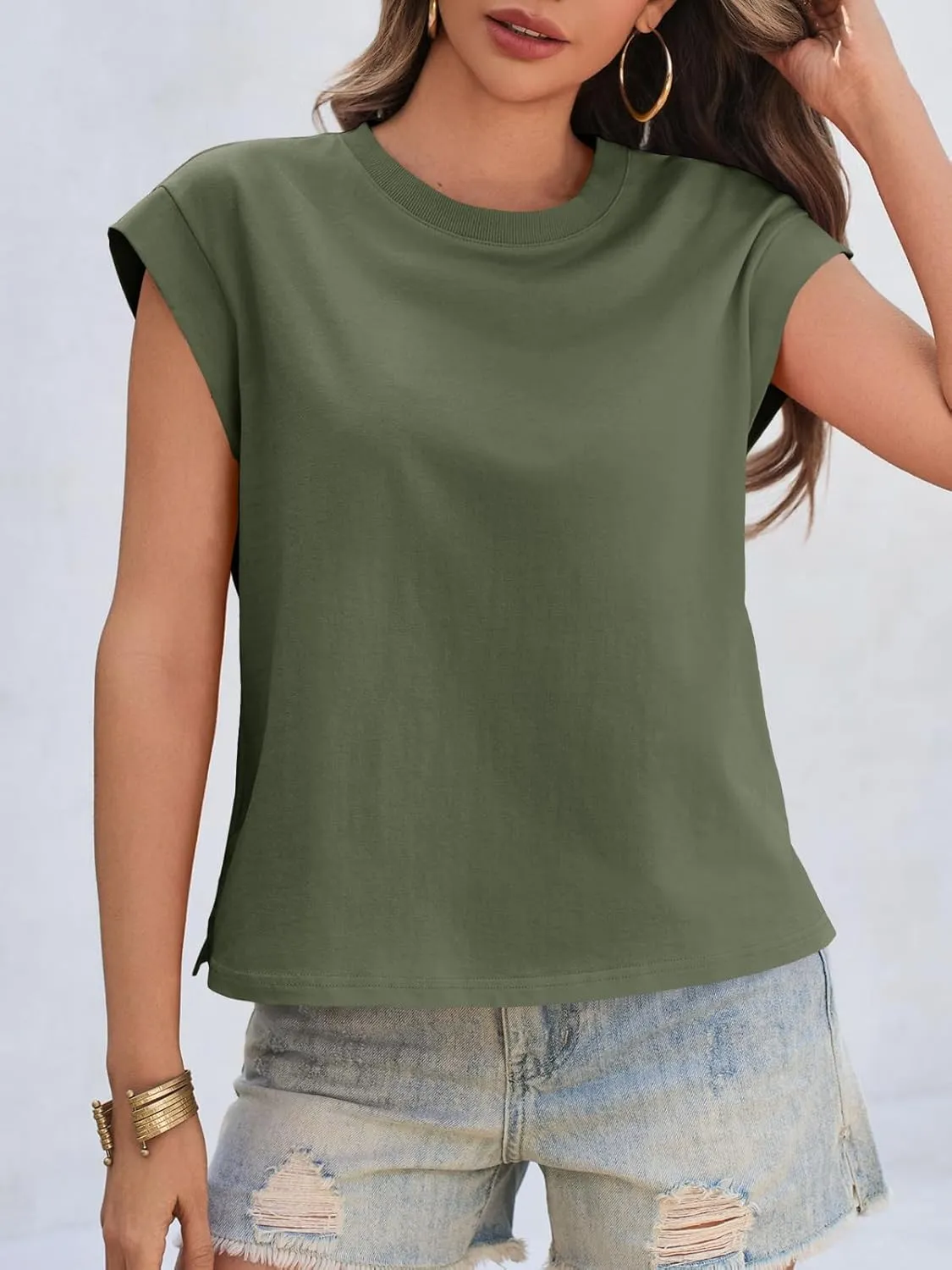 Cicy Bell Womens Cap Sleeve Cotton Tank Tops Summer Casual Loose Fit T Shirts Crew Neck Basic Tee