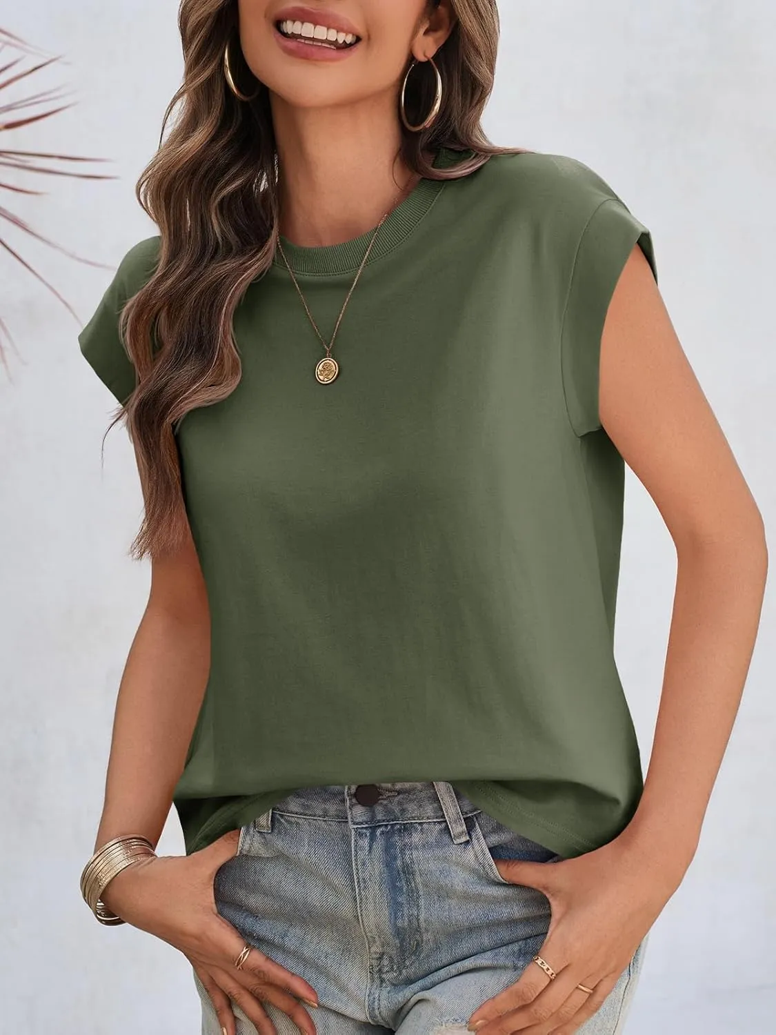 Cicy Bell Womens Cap Sleeve Cotton Tank Tops Summer Casual Loose Fit T Shirts Crew Neck Basic Tee