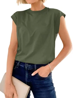 Cicy Bell Womens Cap Sleeve Cotton Tank Tops Summer Casual Loose Fit T Shirts Crew Neck Basic Tee