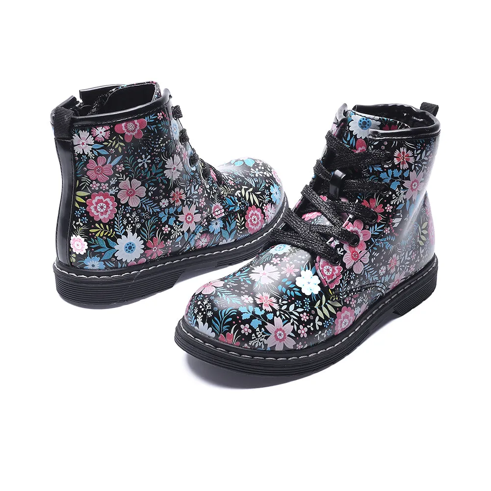 Classic Waterproof Shoes for Girl Toddler Zip Flower Walking Boots