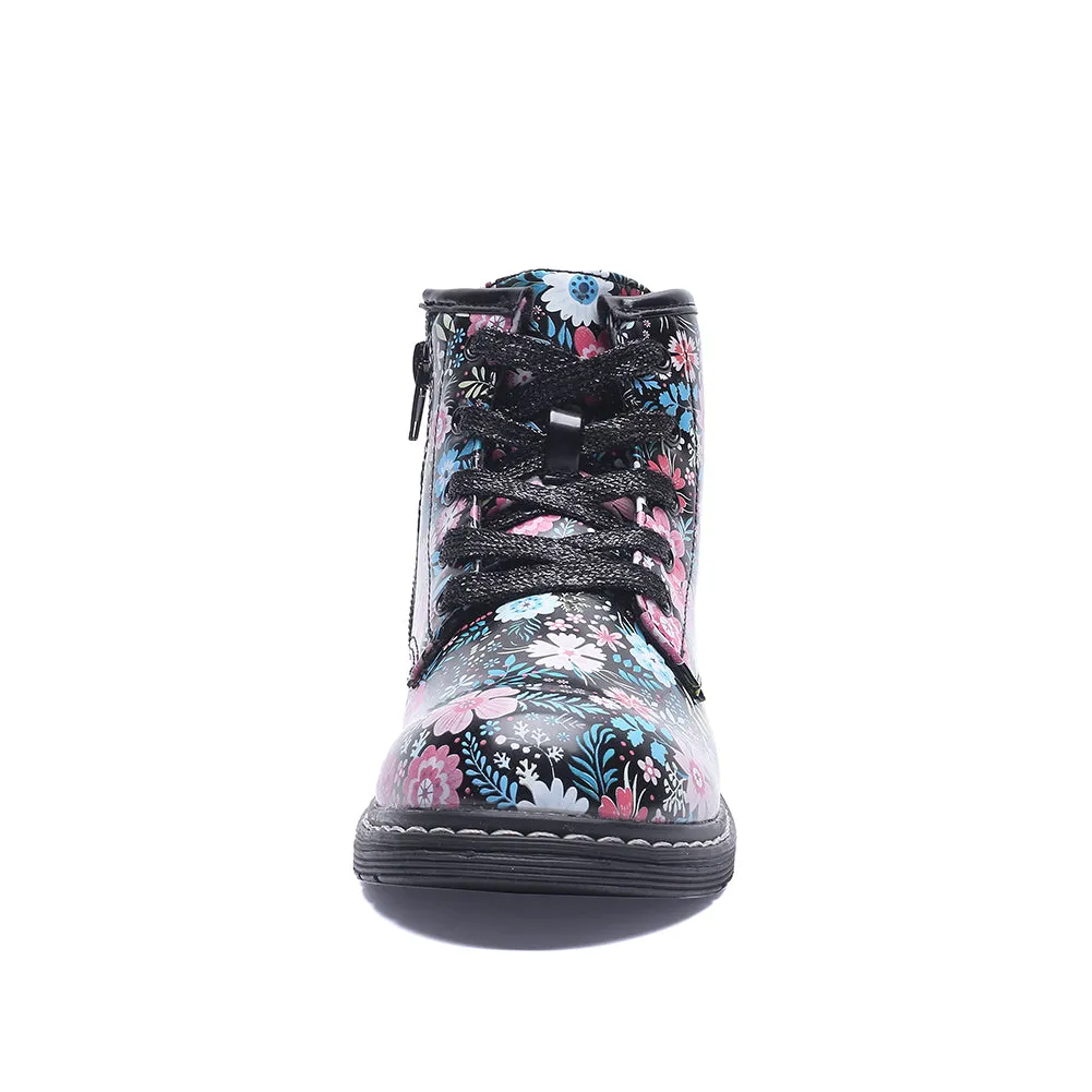 Classic Waterproof Shoes for Girl Toddler Zip Flower Walking Boots
