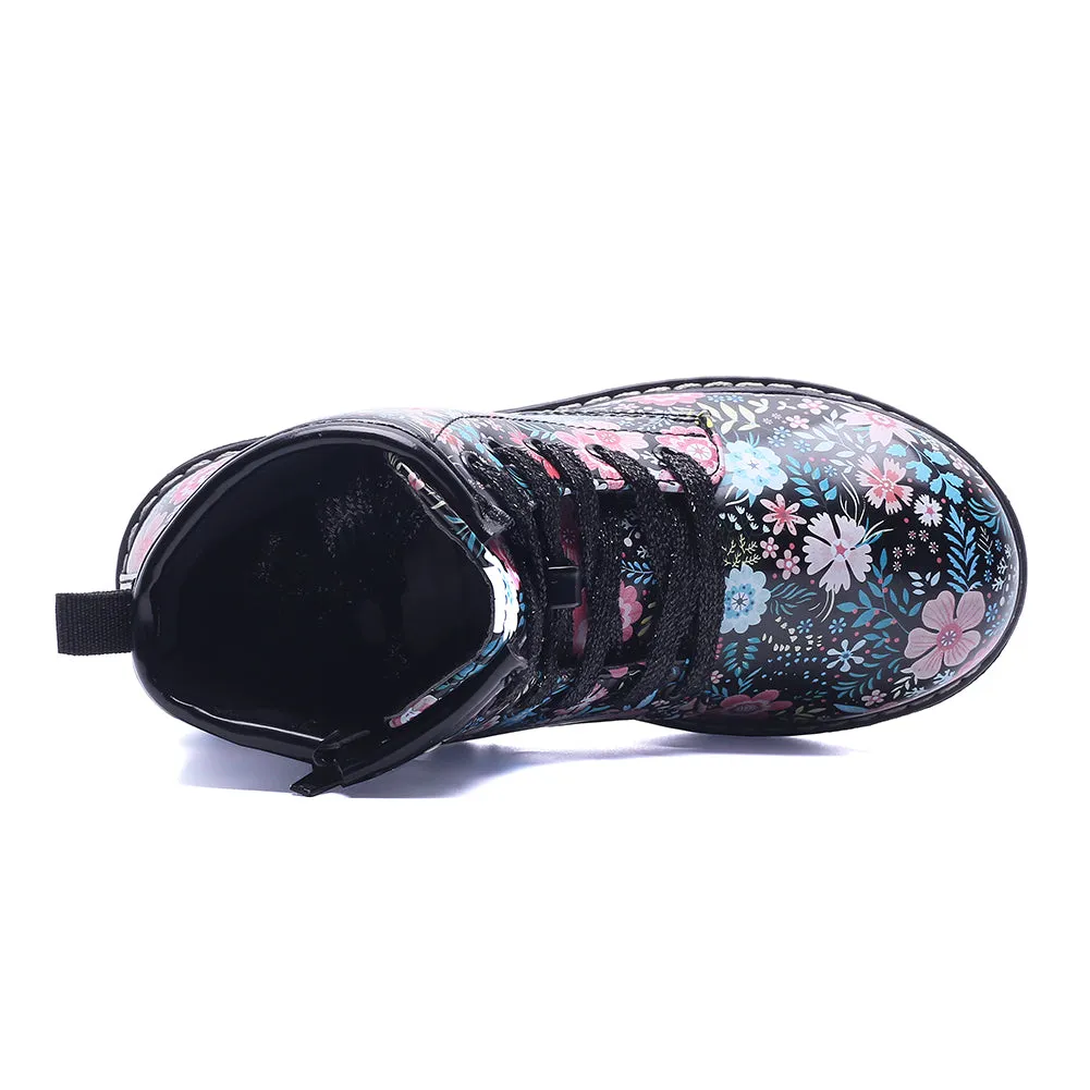 Classic Waterproof Shoes for Girl Toddler Zip Flower Walking Boots