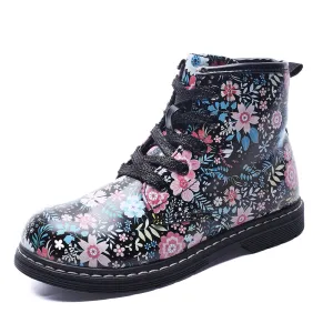 Classic Waterproof Shoes for Girl Toddler Zip Flower Walking Boots