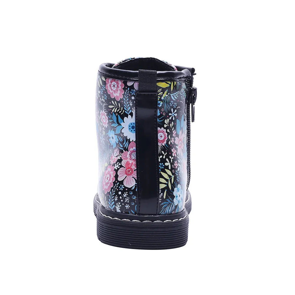 Classic Waterproof Shoes for Girl Toddler Zip Flower Walking Boots