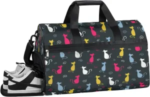 Colorful Cute Cats Sports Gym Bag with Wet Pocket & Shoes Compartment Waterproof Workout Duffel Bag for Women and Men Weekender Overnight Duffle Bag Travel Carry-on Tote