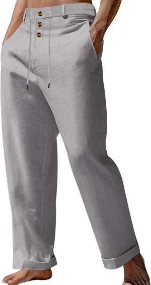 Comfy Pants for Men Cotton Linen Loose Baggy Yoga Trousers Summer Beach Gym Pants