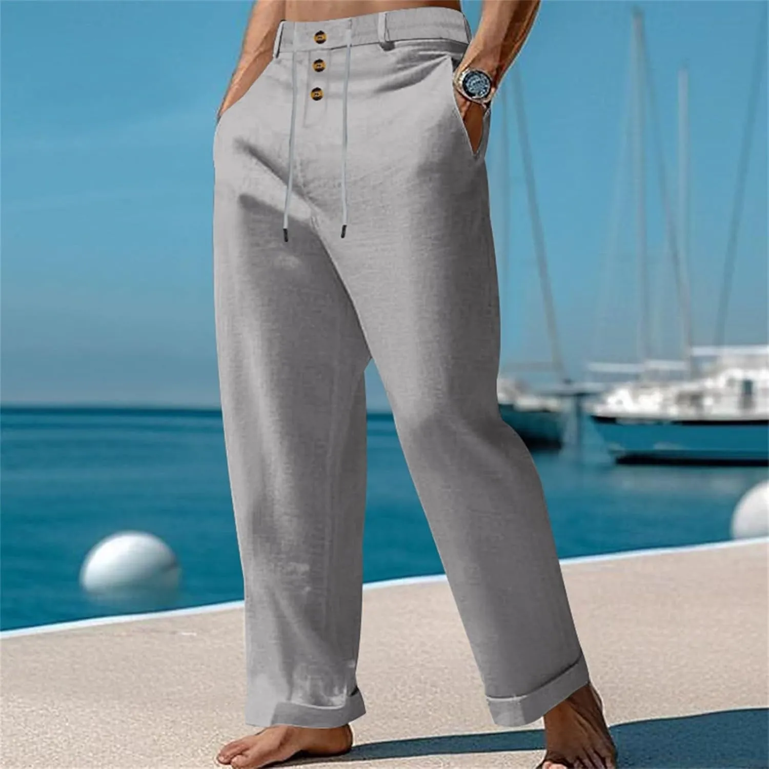 Comfy Pants for Men Cotton Linen Loose Baggy Yoga Trousers Summer Beach Gym Pants