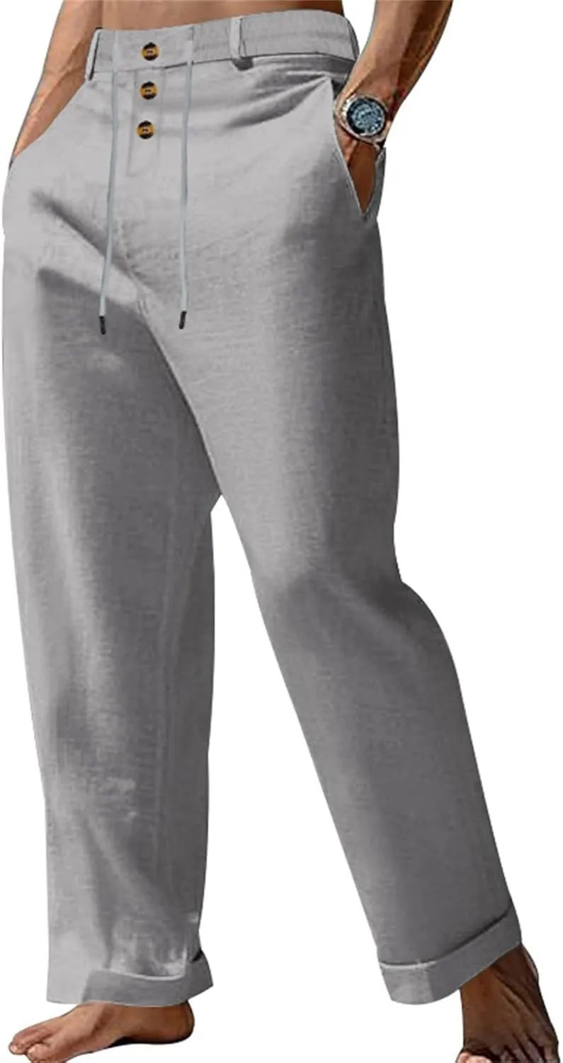 Comfy Pants for Men Cotton Linen Loose Baggy Yoga Trousers Summer Beach Gym Pants