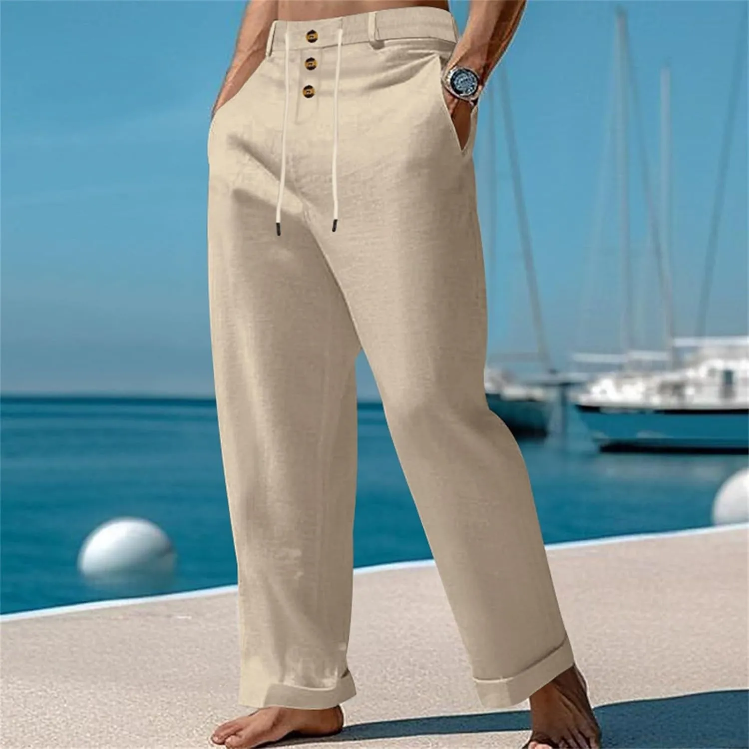 Comfy Pants for Men Cotton Linen Loose Baggy Yoga Trousers Summer Beach Gym Pants