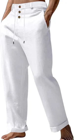 Comfy Pants for Men Cotton Linen Loose Baggy Yoga Trousers Summer Beach Gym Pants