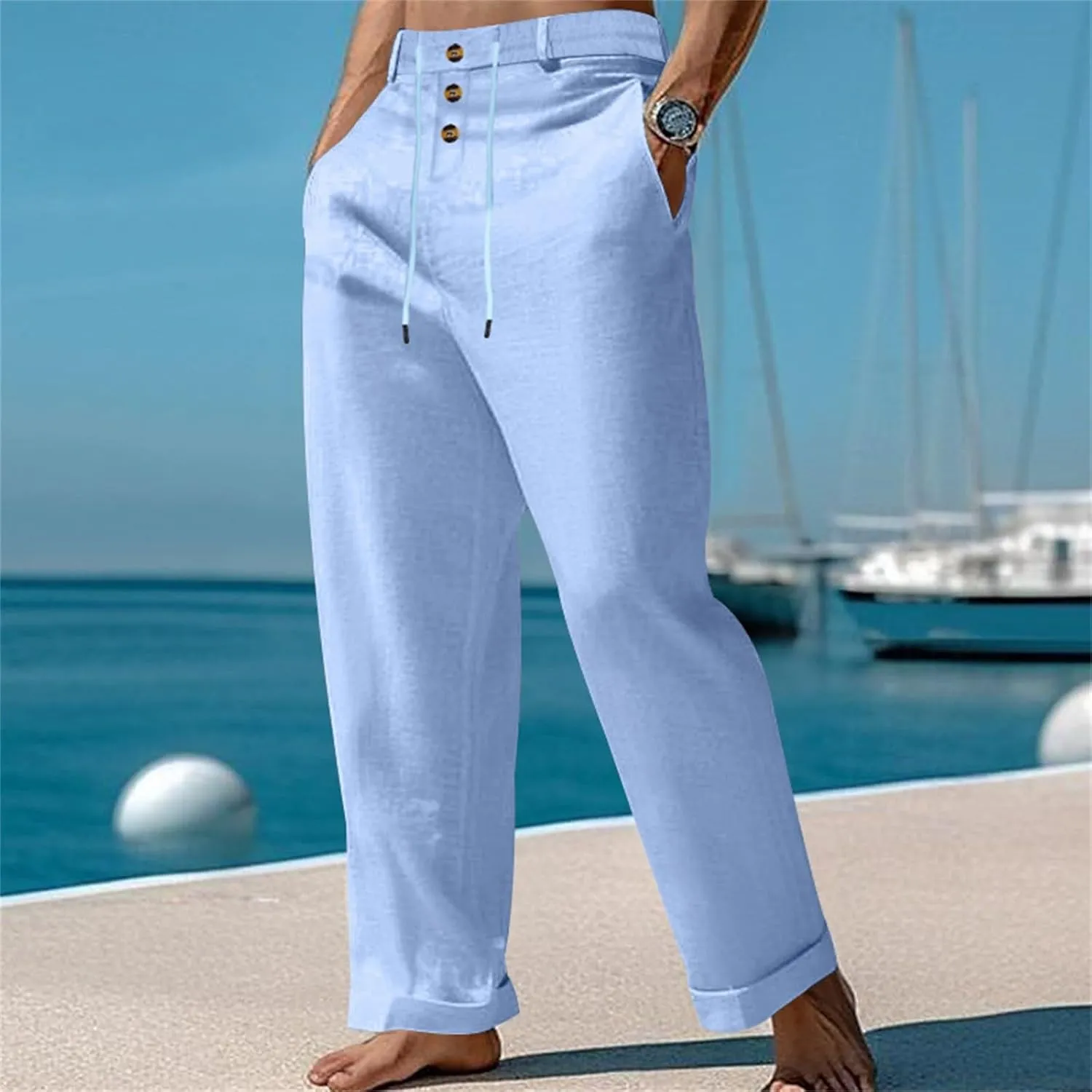 Comfy Pants for Men Cotton Linen Loose Baggy Yoga Trousers Summer Beach Gym Pants