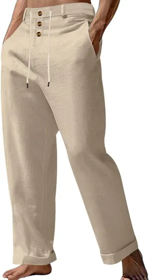 Comfy Pants for Men Cotton Linen Loose Baggy Yoga Trousers Summer Beach Gym Pants