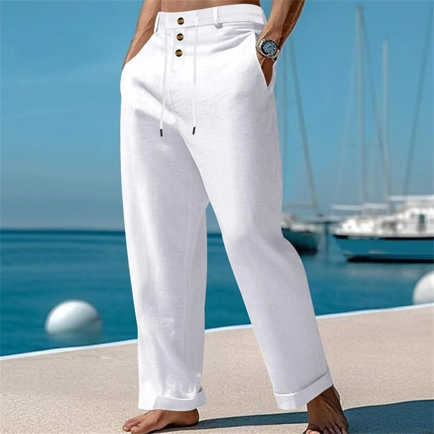 Comfy Pants for Men Cotton Linen Loose Baggy Yoga Trousers Summer Beach Gym Pants