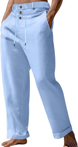 Comfy Pants for Men Cotton Linen Loose Baggy Yoga Trousers Summer Beach Gym Pants