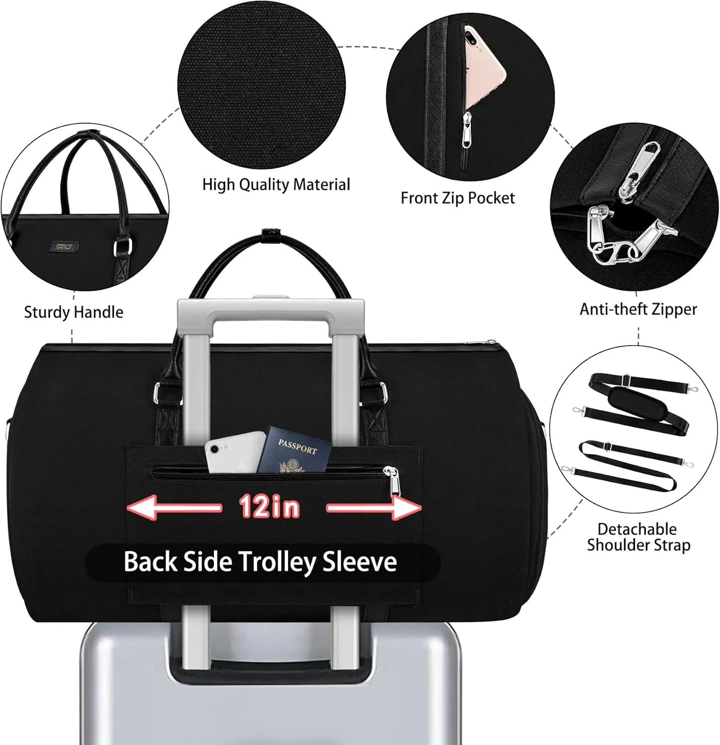 Convertible Garment Duffel Bag for Travel - Carry On Garment Bags With Toiletry Bag Large Weekender Bag for Men Women 2 in 1 Hanging Suitcase Suit Travel Duffel Overnight Bags 4pcs Set