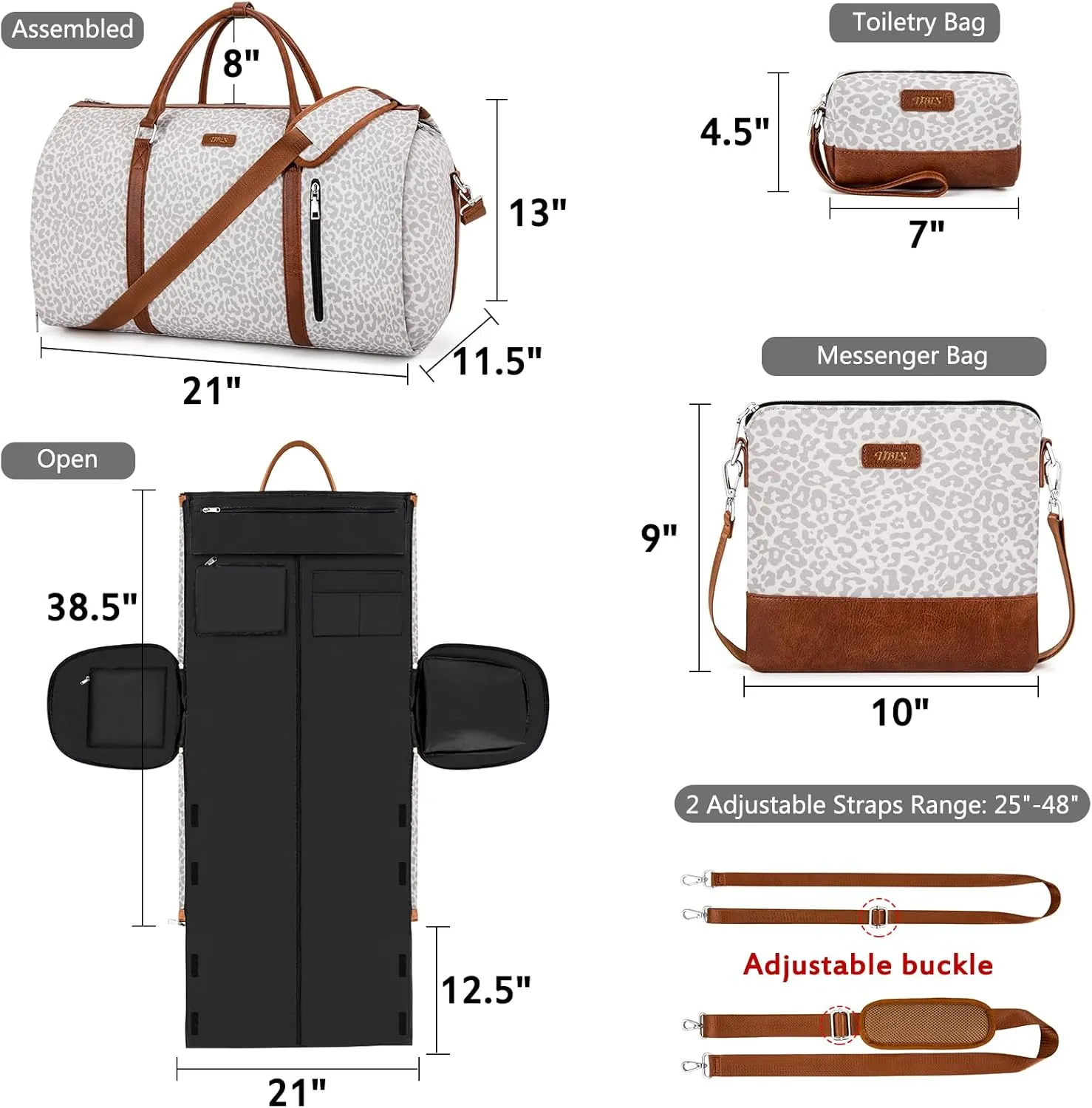 Convertible Garment Duffel Bag for Travel - Carry On Garment Bags With Toiletry Bag Large Weekender Bag for Men Women 2 in 1 Hanging Suitcase Suit Travel Duffel Overnight Bags 4pcs Set