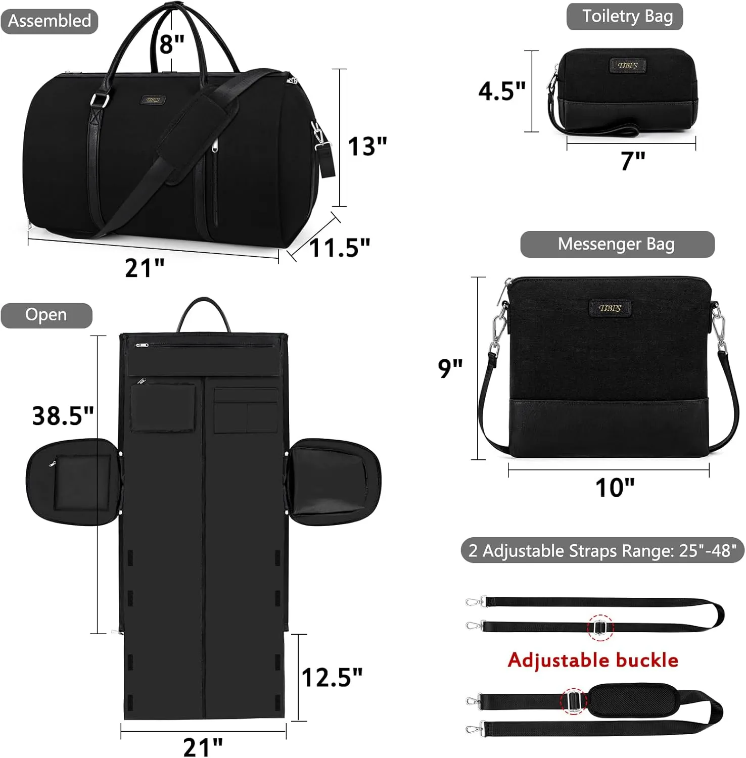 Convertible Garment Duffel Bag for Travel - Carry On Garment Bags With Toiletry Bag Large Weekender Bag for Men Women 2 in 1 Hanging Suitcase Suit Travel Duffel Overnight Bags 4pcs Set