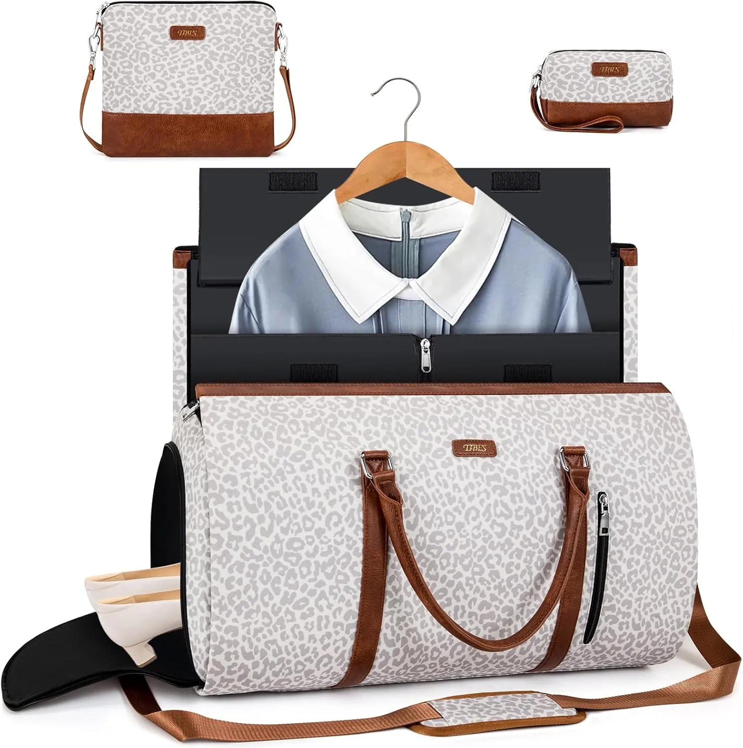 Convertible Garment Duffel Bag for Travel - Carry On Garment Bags With Toiletry Bag Large Weekender Bag for Men Women 2 in 1 Hanging Suitcase Suit Travel Duffel Overnight Bags 4pcs Set