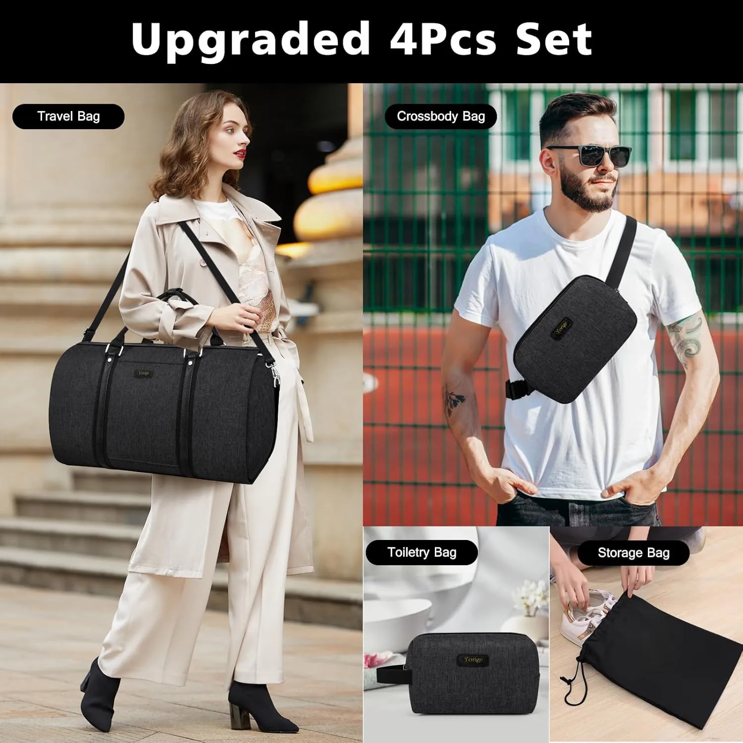 Convertible Garment Duffle Bags for Travel - Carry on Garment Bag for Men Women Large Travel Duffel Bag with Crossbody Bag 4pcs Set, 2 in 1 Hanging Suit Dress Clothes Travel Bag