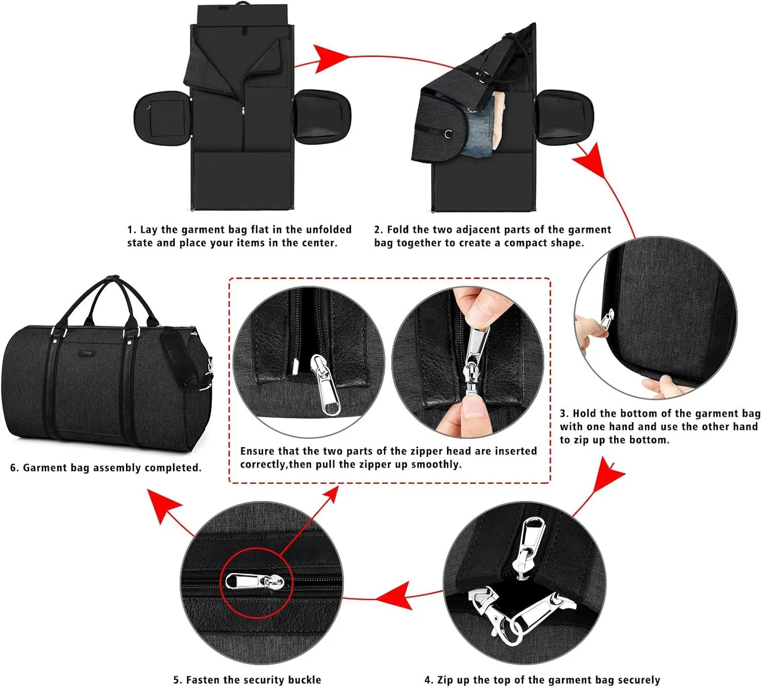 Convertible Garment Duffle Bags for Travel - Carry on Garment Bag for Men Women Large Travel Duffel Bag with Crossbody Bag 4pcs Set, 2 in 1 Hanging Suit Dress Clothes Travel Bag