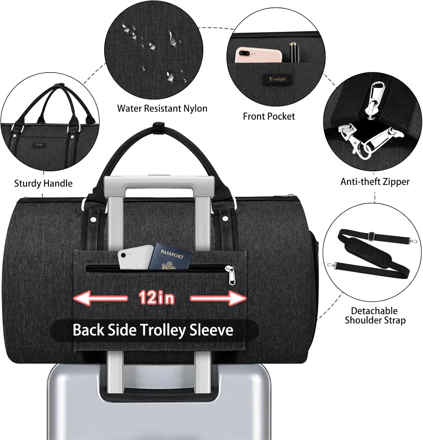 Convertible Garment Duffle Bags for Travel - Carry on Garment Bag for Men Women Large Travel Duffel Bag with Crossbody Bag 4pcs Set, 2 in 1 Hanging Suit Dress Clothes Travel Bag