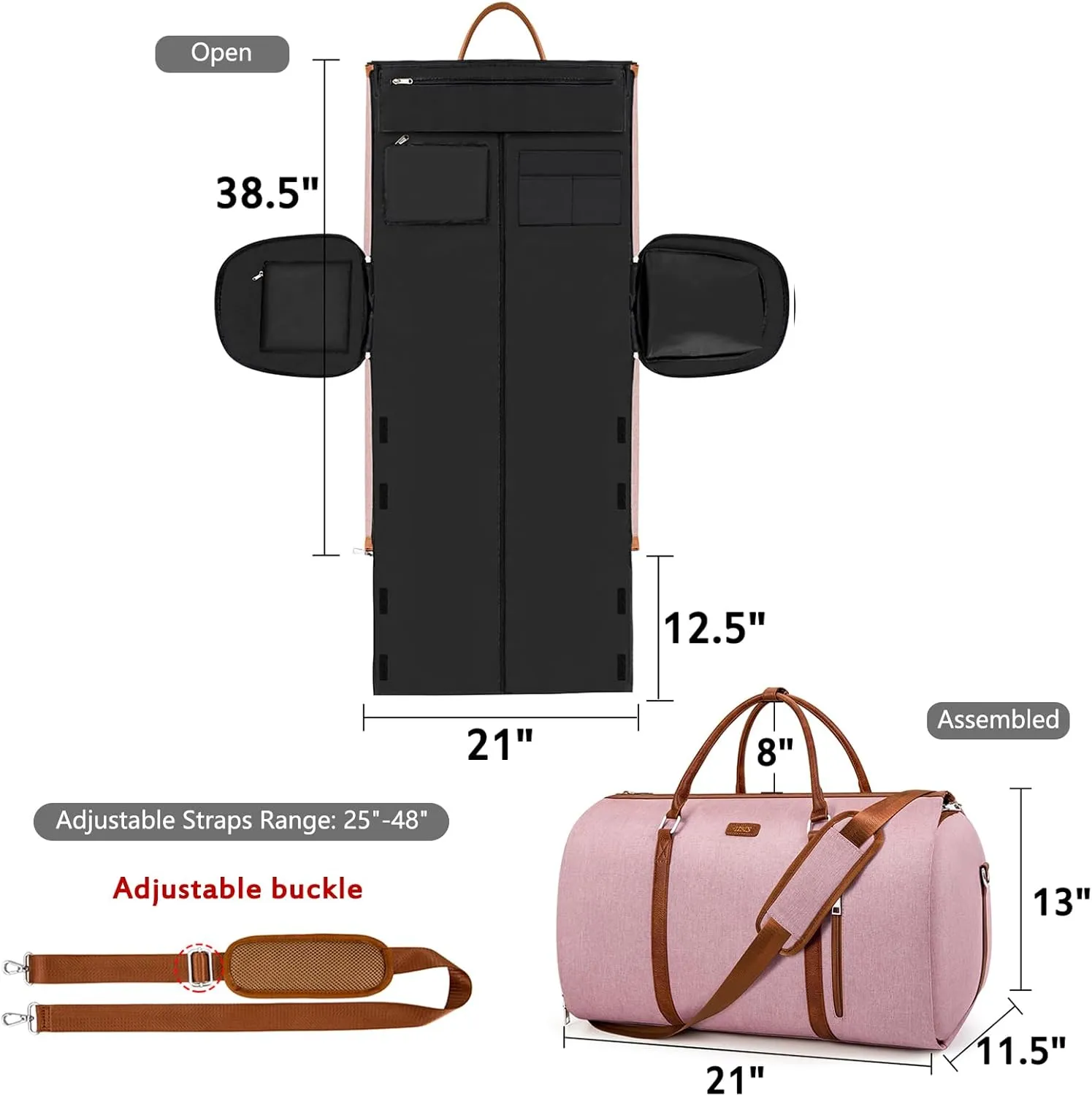 Convertible Garment Duffle Bags for Travel - Carry On Garment Bags With Toiletry Bag, Large Weekender Bags for Women Men 2 in 1 Hanging Suitcase Suit Travel Duffel Bags (Pink)