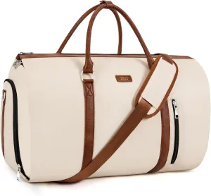 Convertible Garment Duffle Bags for Travel - Carry On Garment Bags With Toiletry Bag, Large Weekender Bags for Women Men 2 in 1 Hanging Suitcase Suit Travel Duffel (Off White)