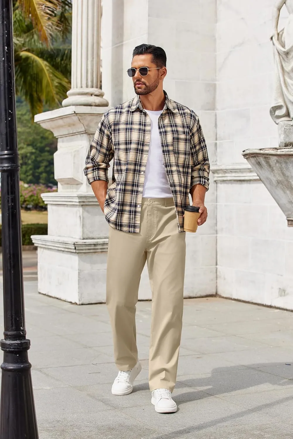 COOFANDY Men Casual Cotton Pants Classic Fit Stretch Chino Pant Flat Front Wrinkle-Free Pants