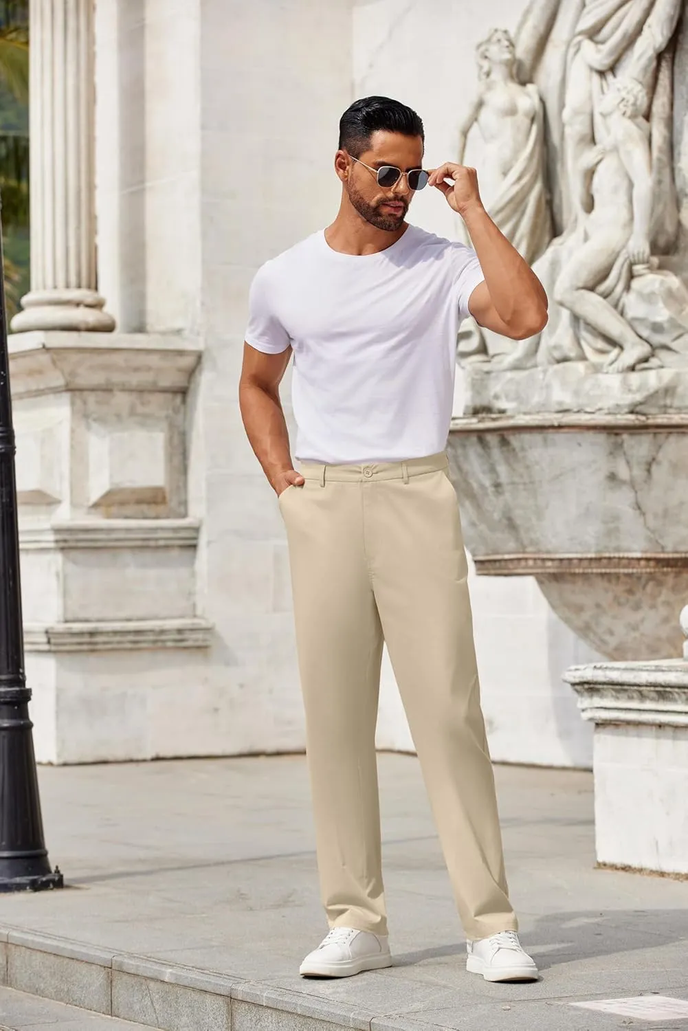 COOFANDY Men Casual Cotton Pants Classic Fit Stretch Chino Pant Flat Front Wrinkle-Free Pants
