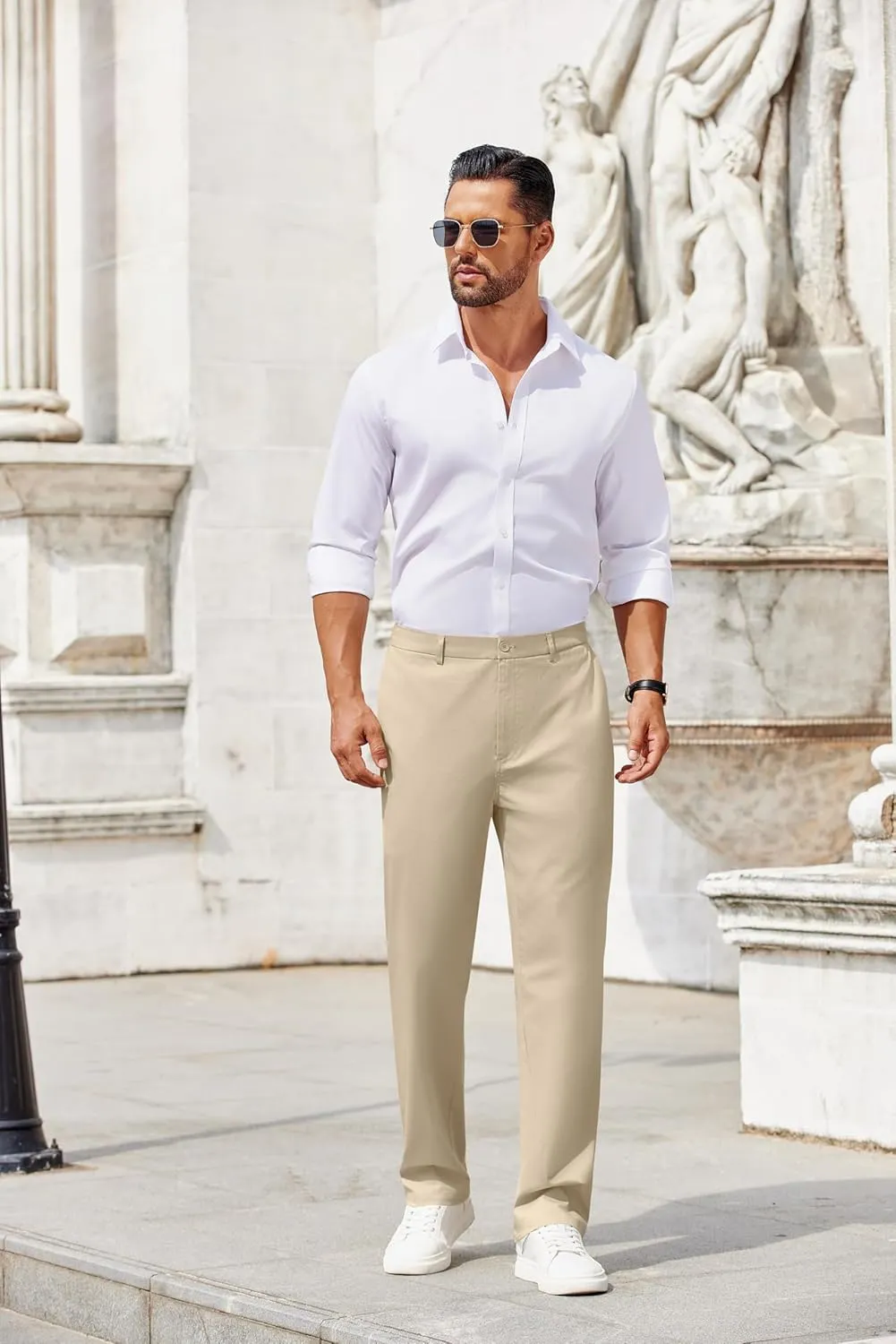 COOFANDY Men Casual Cotton Pants Classic Fit Stretch Chino Pant Flat Front Wrinkle-Free Pants