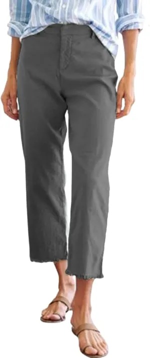 Cotton Linen Cropped Pants Women Straight Leg Capris Summer Business Casual Work Pants Ankle Length Chino Trousers