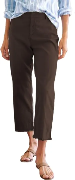 Cotton Linen Cropped Pants Women Straight Leg Capris Summer Business Casual Work Pants Ankle Length Chino Trousers