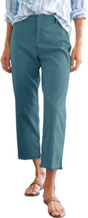 Cotton Linen Cropped Pants Women Straight Leg Capris Summer Business Casual Work Pants Ankle Length Chino Trousers