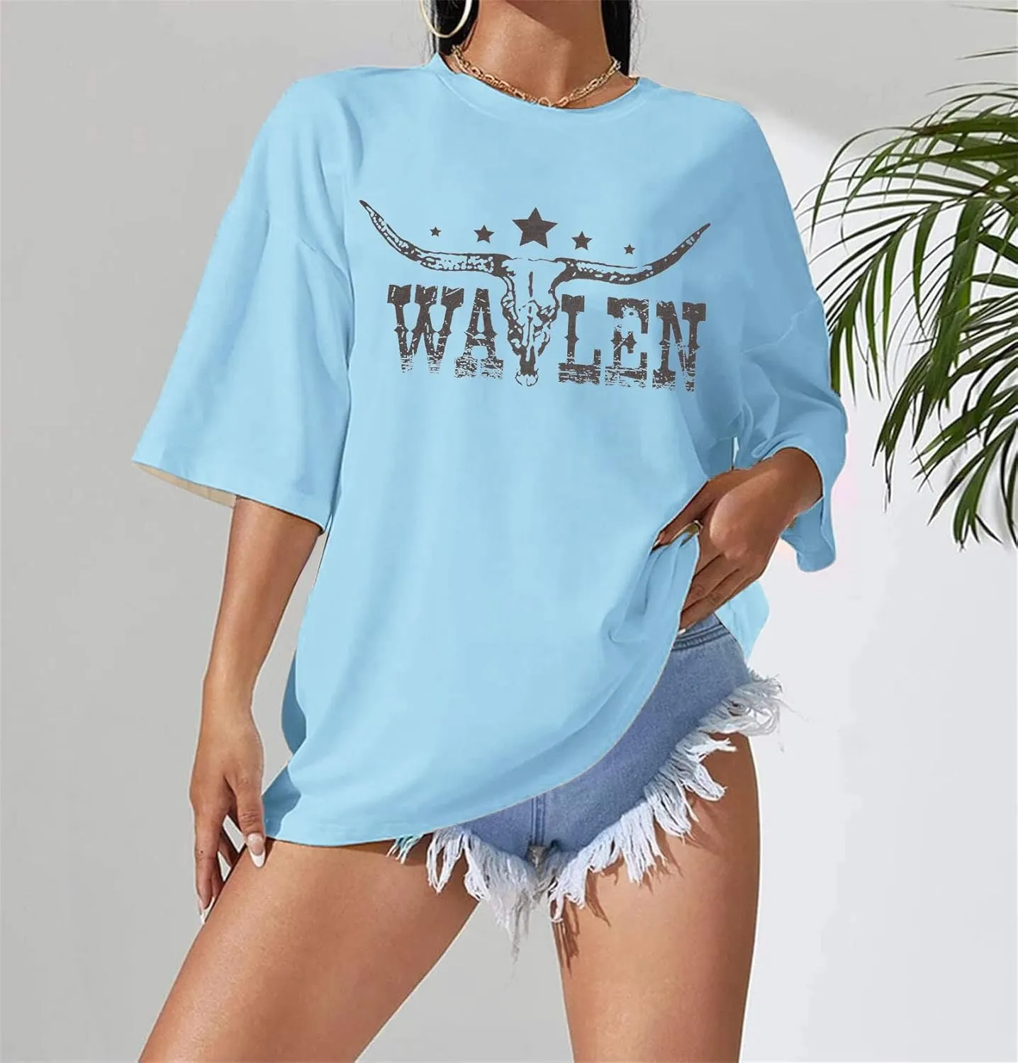 Cow Skull Shirts for Women Western Graphic T Shirts Oversized Country Music Shirt Rodeo Cowboy Graphic Tee