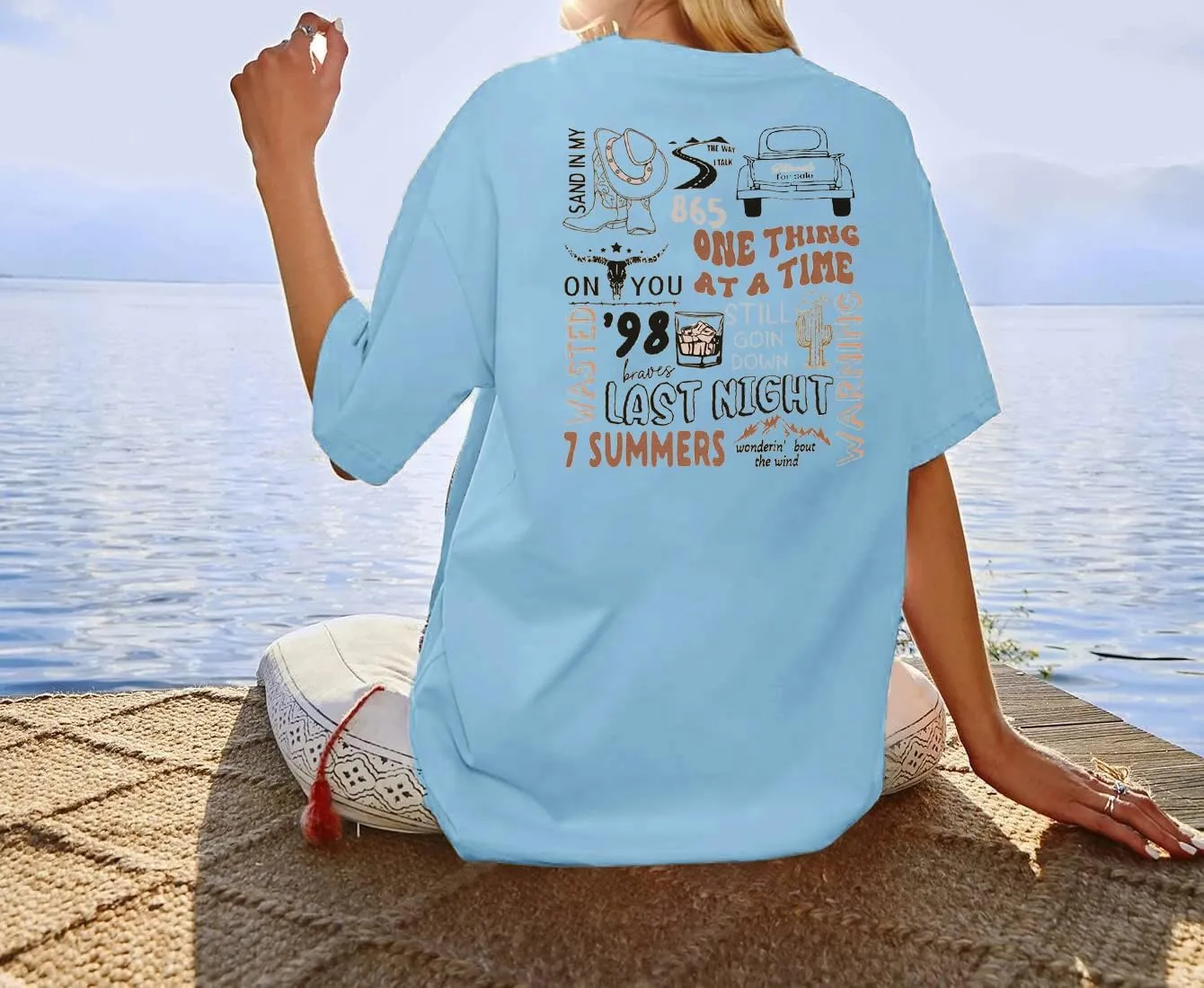 Cow Skull Shirts for Women Western Graphic T Shirts Oversized Country Music Shirt Rodeo Cowboy Graphic Tee